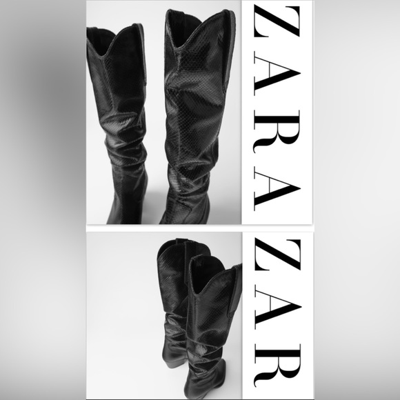 Zara Shoes Zara Animal Print Heeled Leather Cowboy Boots Poshmark